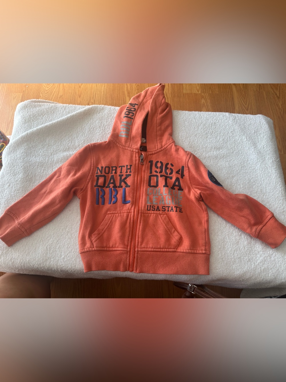 Children's Orange Hooded Zip Jacket with Graphic Lettering